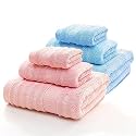 Mush Bamboo Towels Set | Ultra Soft, Absorbent and Antimicrobial 600 GSM (2 Bath Towel, 2 Hand Towel and 2 Face Towel) Perfect for Daily Use and Gifting (Sky &amp; Pink)