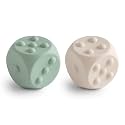 mushie Silicone Dice Press Toy | Baby Sensory Play for 10+ Months (Cambridge Blue/Shifting Sand)