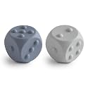 mushie Silicone Dice Press Toy | Baby Sensory Play for 10+ Months (Tradewinds/Stone)