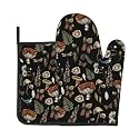 Mushroom Forest Oven Mitts and Pot Holders Sets Wildflowers Oven Gloves Heat Resistant Vintage Butterfly Daisy Leaf Kitchen Mitts Black Hot Pads Two Piece Set for Cooking Baking Grilling BBQ