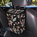 Mushroom Trash Can for Car Cottagecore Moth Boho Car Accessories for Women Portable Leakproof Garbage Can Bags with Zipper and Lid Butterfly Auto Trash Bag Hanging Front Seat