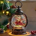 Musical Snow Globe Lantern Lighted 2 Cardinal Christmas Snow Water Lantern Swirling Glittering Home Decoration and Gift, Battery Operated or USB Powered