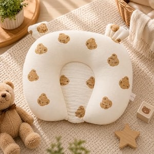 muslin baby pillow for newborn amp infants soft cotton muslin pillow with cute cartoon print comfortable baby pillow for nursery crib amp travel u shape