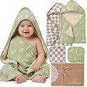 Muslin Baby Bath Towels Set Organic Cotton Blend (Earthy Matcha)