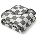 Muslin Jacquard Toddler Blanket 50x60, Organic Blend (Charcoal Grey Checkered)