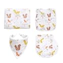 Muslin Swaddle Blanket Set for Baby – 4-Piece Newborn Essentials with Swaddle, Burp Cloth &amp; Bibs, Soft Breathable Receiving Blanket, Squirrel