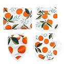 Muslin Swaddle Blanket Set for Baby – 4-Piece Newborn Essentials with Swaddle, Burp Cloth & Bibs, Soft Breathable Receiving Blanket | Clementine