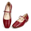 MUSSHOE Square Toe Mary Jane Flats for Women: Comfortable Non-Slip Dressy Business Casual Shoes with Adjustable Strap for Office Work