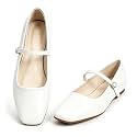 MUSSHOE Square Toe Mary Jane Flats for Women: Comfortable Non-Slip Dressy Business Casual Shoes with Adjustable Strap for Office Work