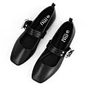 MUSSHOE Square Toe Mary Jane Flats for Women: Comfortable Non-Slip Dressy Business Casual Shoes with Adjustable Strap for Office Work