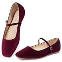 MUSSHOE Square Toe Mary Jane Flats for Women: Comfortable Non-Slip Dressy Business Casual Shoes with Adjustable Strap for Office Work