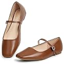 MUSSHOE Square Toe Mary Jane Flats for Women: Comfortable Non-Slip Dressy Business Casual Shoes with Adjustable Strap for Office Work