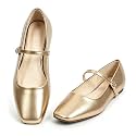 MUSSHOE Square Toe Mary Jane Flats for Women: Comfortable Non-Slip Dressy Business Casual Shoes with Adjustable Strap for Office Work