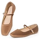 MUSSHOE Square Toe Mary Jane Flats for Women: Comfortable Non-Slip Dressy Business Casual Shoes with Adjustable Strap for Office Work