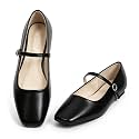 MUSSHOE Square Toe Mary Jane Flats for Women: Comfortable Non-Slip Dressy Business Casual Shoes with Adjustable Strap for Office Work