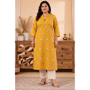Mustard Yellow Pure Cotton Floral Printed Straight
