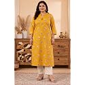 Mustard Yellow Pure Cotton Floral Printed Straight