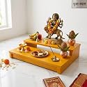 Mustard Yellow Wooden Puja Chowki Multi-Tier Mandir