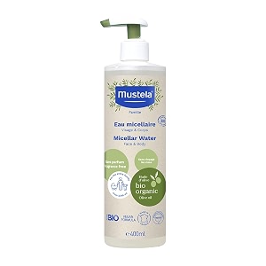 mustela baby organic micellar cleansing water - no-rinse natural water cleanser with olive oil amp aloe vera - fragrance-free vegan amp ewg verified - 400ml