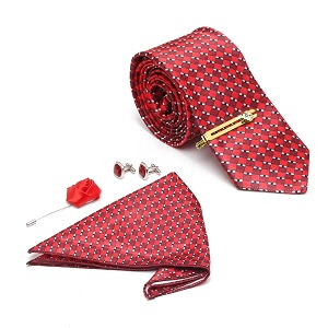 mutaqinoti mens red silk necktie set incl pocket square cufflinks golden tiepin brooch american style formal tie gift set for men frgp
