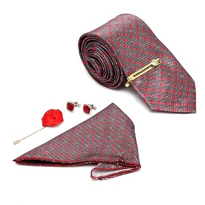 mutaqinoti mens red silk necktie set incl pocket square cufflinks golden tiepin brooch american style formal tie gift set for men frgp