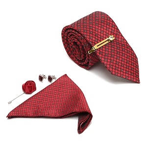 mutaqinoti mens red silk necktie set incl pocket square cufflinks golden tiepin brooch american style formal tie gift set for men frgp