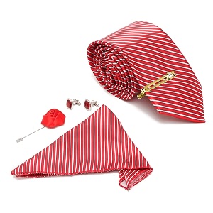 mutaqinoti mens red silk necktie set incl pocket square cufflinks golden tiepin brooch american style formal tie gift set for men frgp