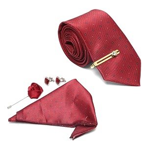 mutaqinoti mens red silk necktie set incl pocket square cufflinks golden tiepin brooch american style formal tie gift set for men frgp