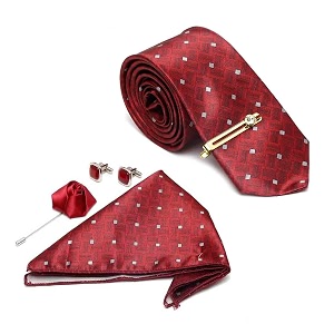 mutaqinoti mens red silk necktie set incl pocket square cufflinks golden tiepin brooch american style formal tie gift set for men frgp
