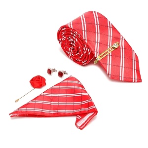 mutaqinoti mens red silk necktie set incl pocket square cufflinks golden tiepin brooch american style formal tie gift set for men frgp