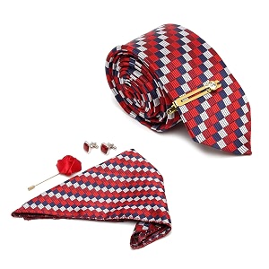 mutaqinoti mens red silk necktie set incl pocket square cufflinks golden tiepin brooch american style formal tie gift set for men frgp