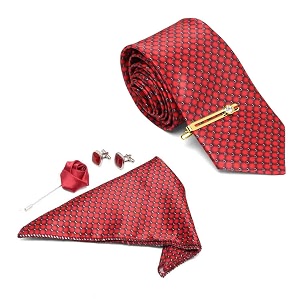 mutaqinoti mens red silk necktie set incl pocket square cufflinks golden tiepin brooch american style formal tie gift set for men frgp