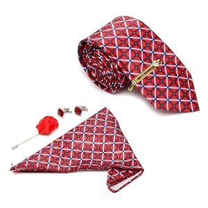 mutaqinoti mens red silk necktie set incl pocket square cufflinks golden tiepin brooch american style formal tie gift set for men frgp