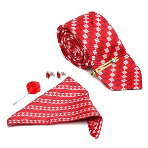 mutaqinoti mens red silk necktie set incl pocket square cufflinks golden tiepin brooch american style formal tie gift set for men frgp