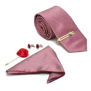 mutaqinoti mens red silk necktie set incl pocket square cufflinks golden tiepin brooch american style formal tie gift set for men frgp