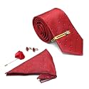 MUTAQINOTI Mens Red Silk Necktie Set Incl Pocket Square Cufflinks Golden Tiepin Brooch American Style Formal Tie Gift Set for Men (FRGP)