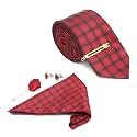 MUTAQINOTI Mens Red Silk Necktie Set Incl Pocket Square Cufflinks Golden Tiepin Brooch American Style Formal Tie Gift Set for Men (FRGP)