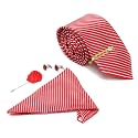 MUTAQINOTI Mens Red Silk Necktie Set Incl Pocket Square Cufflinks Golden Tiepin Brooch American Style Formal Tie Gift Set for Men (FRGP)