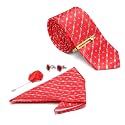 MUTAQINOTI Mens Red Silk Necktie Set Incl Pocket Square Cufflinks Golden Tiepin Brooch American Style Formal Tie Gift Set for Men (FRGP)