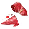 MUTAQINOTI Mens Red Silk Necktie Set Incl Pocket Square Cufflinks Golden Tiepin Brooch American Style Formal Tie Gift Set for Men (FRGP)