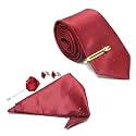 MUTAQINOTI Mens Red Silk Necktie Set Incl Pocket Square Cufflinks Golden Tiepin Brooch American Style Formal Tie Gift Set for Men (FRGP)