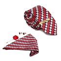 MUTAQINOTI Mens Red Silk Necktie Set Incl Pocket Square Cufflinks Golden Tiepin Brooch American Style Formal Tie Gift Set for Men (FRGP)