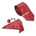 MUTAQINOTI Mens Red Silk Necktie Set Incl Pocket Square Cufflinks Golden Tiepin Brooch American Style Formal Tie Gift Set for Men (FRGP)