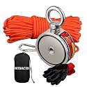 MUTUACTOR Double-Sided Fishing Magnet Kit,Combined 760lbs Fishing Magnets Heavy Duty,Φ2.36''Permanent Neodymium Rare Earth Magnet with 65Ft Salvage Rope Sturdy Gloves Bag for Recovery Treasures