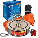 MUTUACTOR Fishing Magnet Kit,1800lbs Double Sided Fishing Magnets Heavy Duty,Φ3.7''Permanent Neodymium Magnet with 65Ft Salvage Rope Sturdy Gloves Bag for Retrieval and Recovery of Treasure