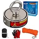 MUTUACTOR Fishing Magnet Kit Heavy Duty, Double Sided 1320lbs Rare Earth Magnets with 65Ft Salvage Rope, Super Strong Φ2.95'' Neodymium Magnet Fishing Kit for Retrieving Treasure in River