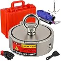 MUTUACTOR Fishing Magnet Kit Heavy Duty,Super Strong 2000lbs Double Sided Neodymium Magnet,Φ3.81”Permanent Rare Earth Magnets Fishing with 65FT Rope Gloves for Hunting Retrieval Underwater Searching