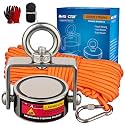 MUTUACTOR Magnet Fishing Kits,760lb Strong Rotating Fishing Magnets Heavy-Duty, Φ1.96''Neodymium Rare Earth Swivel Magnet with 65Ft Durability Rope,Sturdy Gloves for Retrieving Treasures in Rivers
