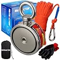 MUTUACTOR Neodymium Fishing Magnet,Φ2.63'' Combined 1100lbs Double Sided Strong Fishing Magnet Heavy Duty with 65Ft Salvage Rope,Gloves,Waterproof Bag for Retrieving Tools Find Treasure