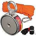 MUTUACTOR Neodymium Fishing Magnet,Φ2.95''Double Sided Combined 1400lbs Powerful Fishing Magnet Heavy Duty with 65Ft Salvage Rope,Durable Gloves,Waterproof Bag for Retrieving Tools Find Treasure
